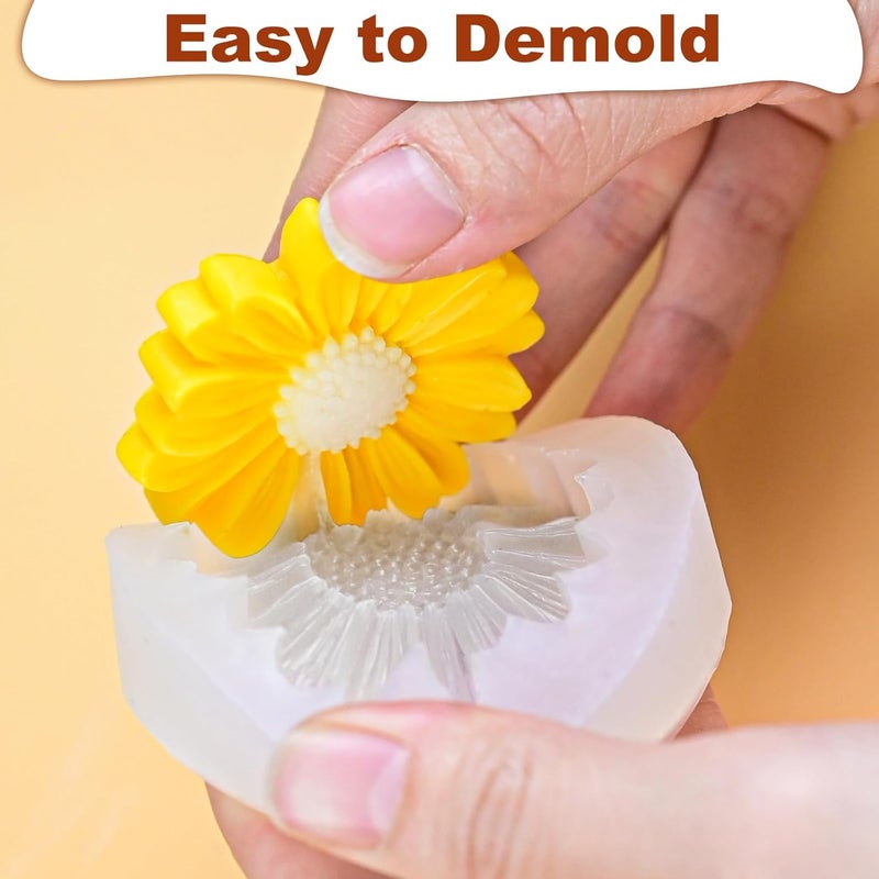ZQYSING 4 Pcs Daisy Flower Silicone Molds for Candles, 3D Flower Fondant Chocolate Cake Cupcake Topper Decoration Mold, DIY Tealight Candle Soap Wax Epoxy Resin Concrete Casting Polymer Clay Craft - Image 3